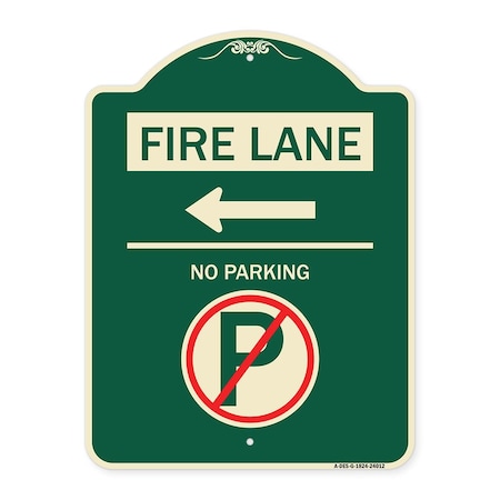 Fire Lane No Parking With No Parking Symbol And Left Arrow Heavy-Gauge Aluminum Architectural Sign